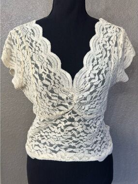 Shyanne Women’s Sz M Cream Lace Western Cap Sleeve Festival Blouse Top